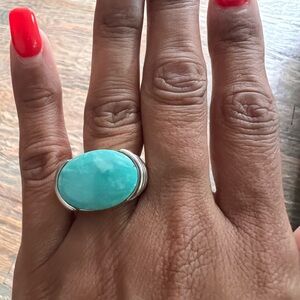 Green Turquoise Oval Unisex Sterling Silver Ring-NWT